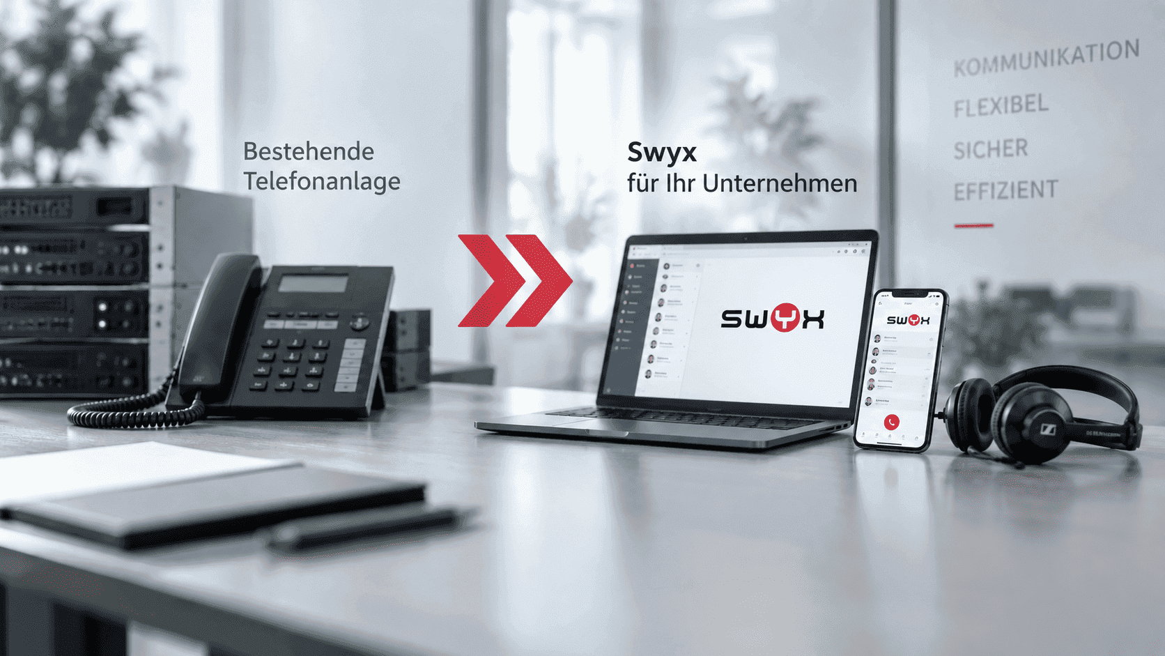 Der Vergleich einer alten Telefonanlage mit einer neuen.